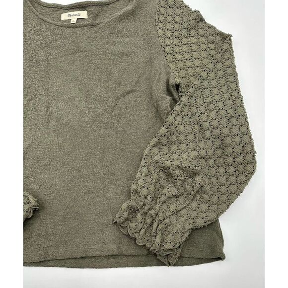 Madewell Texture & Thread Eyelet Mix Ruffle-Sleeve Top Size S green - Picture 6 of 9